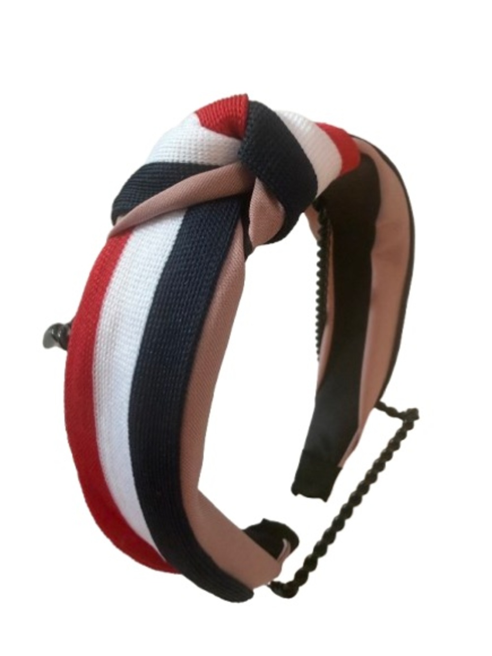 Patriotic Striped Knot Headband in Red, White, Navy & Taupe